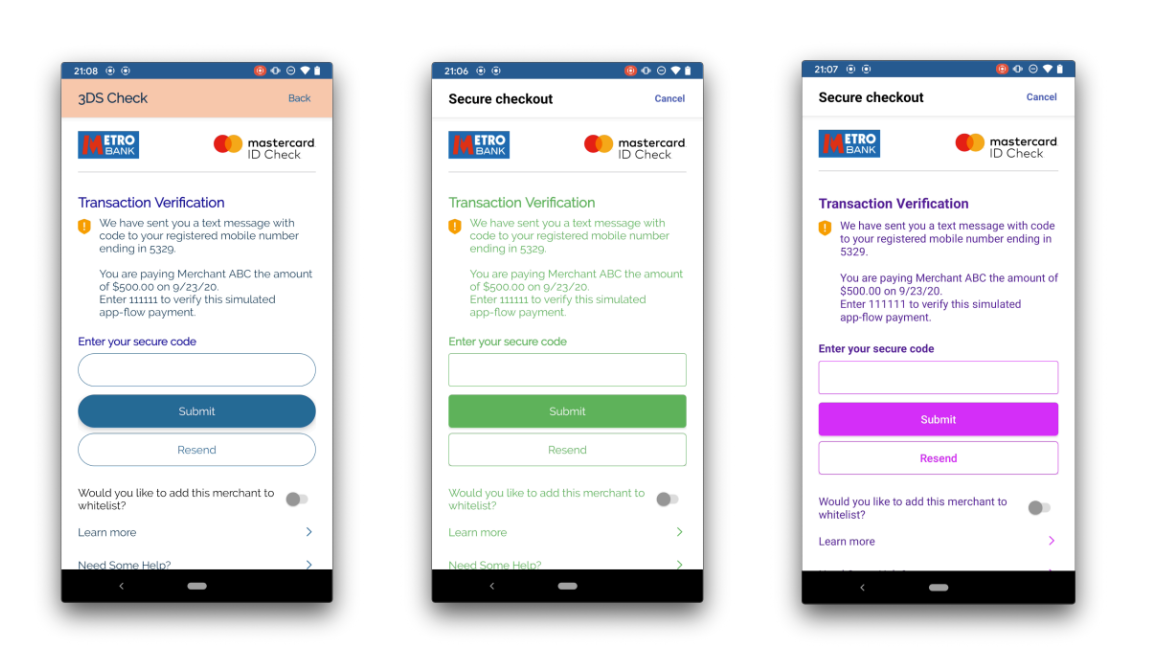Examples of customized 3DS challenge user interfaces